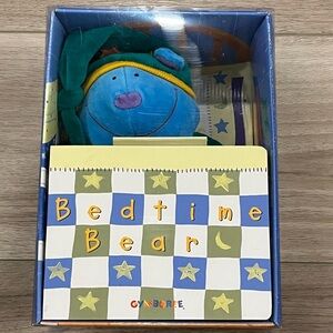 1999 Gymboree BEDTIME BEAR Plush Blue Green Orange Yellow Star Hat Cap PJs 8"
